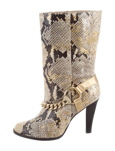 michael kors saratoga animal snake skin boots black gold leather